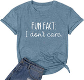 Fun Fact L Don'T Care Letter Print T-Shirt for Women Funny Sayings Cute Graphic Tees